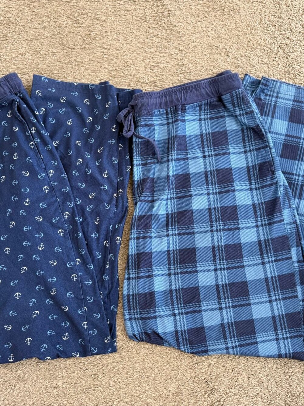 SUPER LOT OF 2 ROYAL CLASS BLUE MENS PAJAMA PANTS - ANCHORS, PLAID - SIZE LARGE